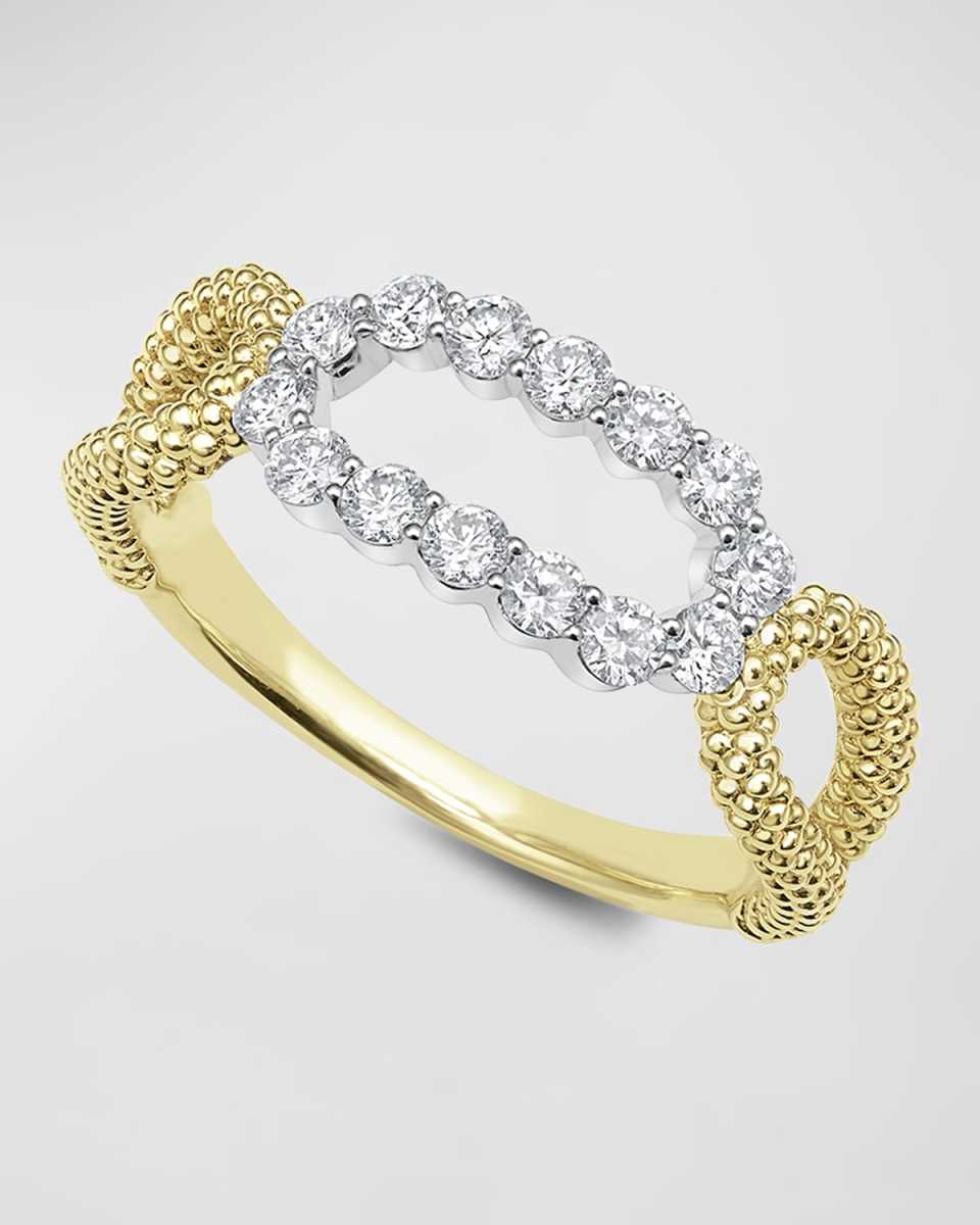 18K Signature Caviar Diamond Superfine Oval Split Shank Ring, Size 7